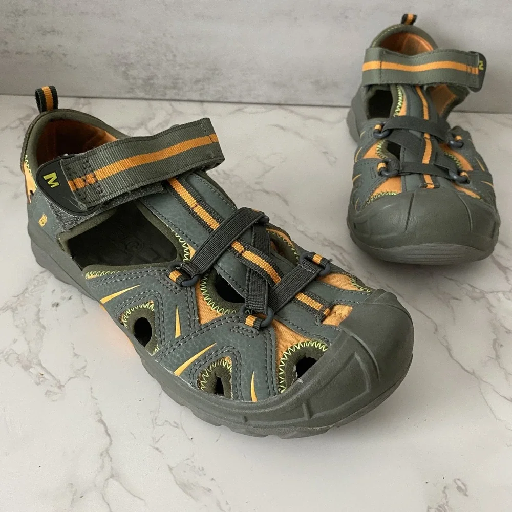 Merrell Hiking Sandals Kids Sz 4W Grey Orange‎ Outdoor Camping